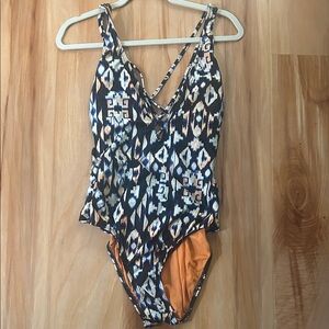 Athena Geometric Blue and Orange Swimsuit